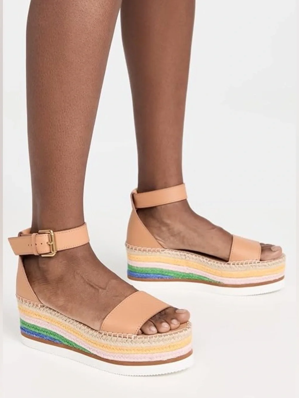 See by Chloé Glyn Tan Leather Espadrille Platform Wedge Sandal EU 40 NEWw/BOX